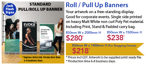 Roll/Pull Up Banner Jack Flash Signs